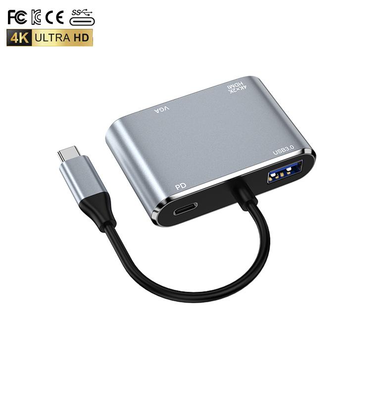 4In1 USB C Type C to 4 Ports 4K HDMI USB 3.0 VGA USB PD65W Aluminum Alloy HUB Docking to Computer Transfer Data Adapter hdmi Hub