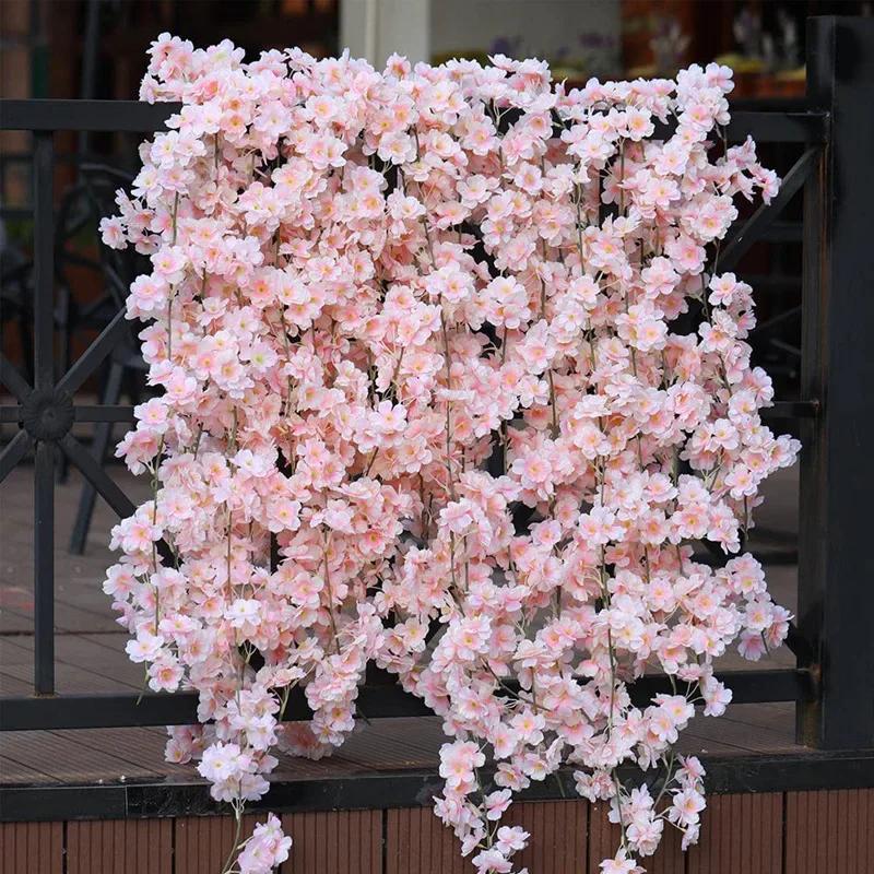 Artificial Flowers Cherry Blossom Sakura Garland Wedding Arch Garden Backdrop Home Party Decoration Silk Fake Plants Vine 230cm