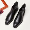Japanese Style Leather Chelsea Boots for Men Retro High Top Business Square Toe Handmade Fashion Ankle Boots
