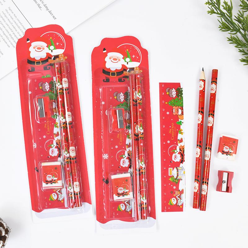 Christmas Gifts Cartoon Stationery Kids Writing Pencil Ruler Eraser Set Boy Girl Birthday Party Favors Stocking Stuffers