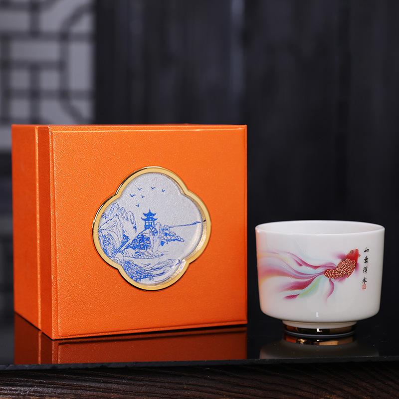 New suet jade simple white porcelain teacup single cup kung fu tea set home master cup tea meditation cup