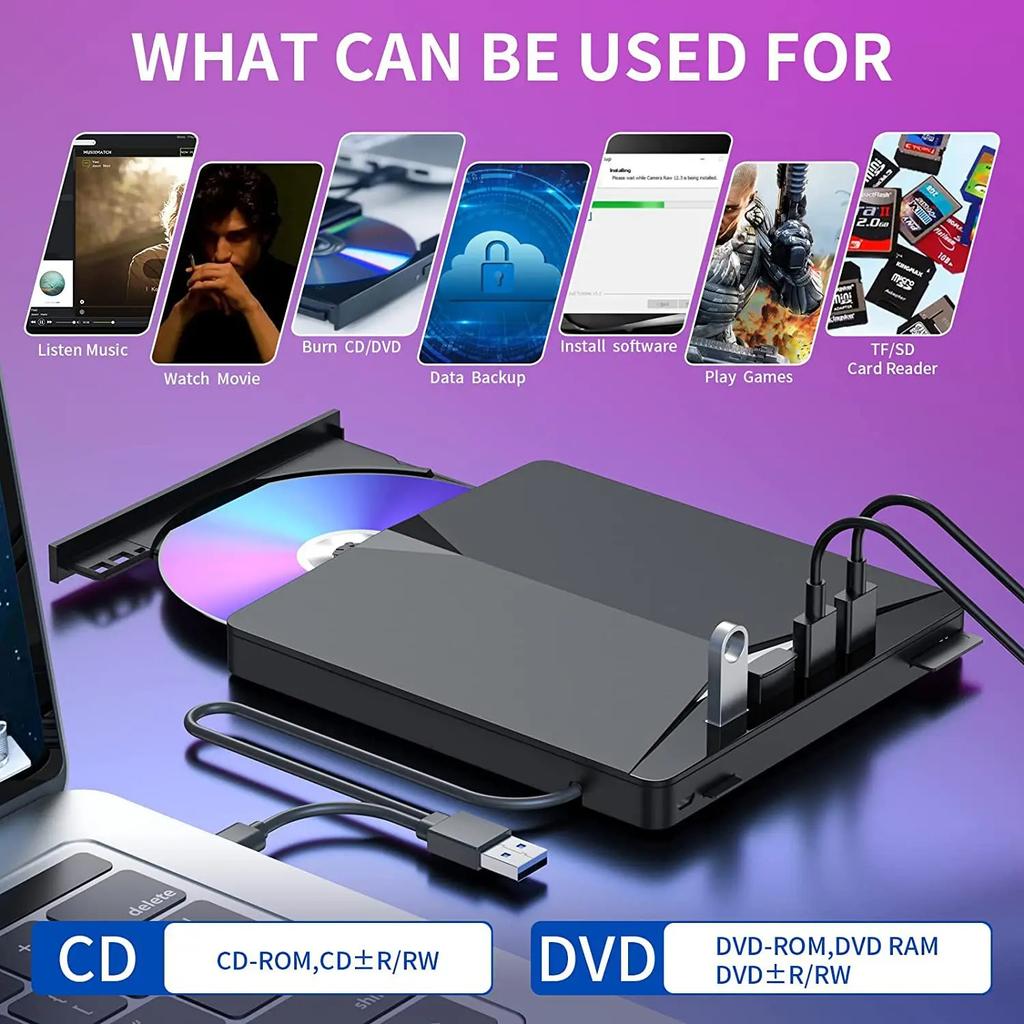 7-в-1 USB 3.0 Type-c внешний DVD RW оптический привод записывающее устройство считывающее устройство плеер оптический привод внешний ПК ноутбук настольный компьютер