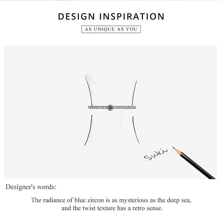 Кольцо BAMOER из стерлингового серебра 925 пробы с загадочным синим цирконом, женское классическое винтажное кольцо с текстурой