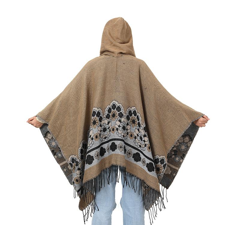 Flower Woven Split Shawl Acrylic Hat Cape Scarf Blanket Poncho