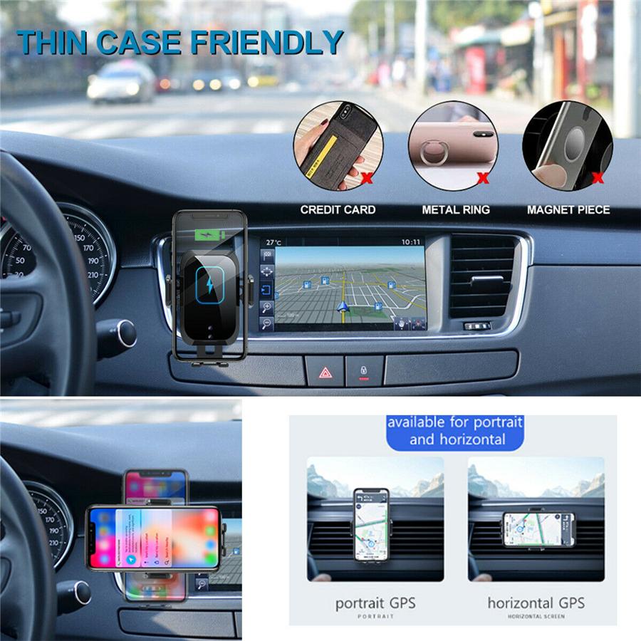 360° Automatic Clamping 10W Qi Wireless Fast Car Charger  Mount Air Vent Cell Phone Holder With Build-in Battery