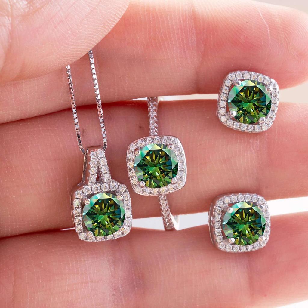 925 Sterling Silver Women's Round Cut D Color Moissanite Jewelry Set Real 925 Silver Pendant Necklace And Stud Earrings For Women Fine Jewelry