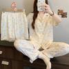 Womens Cloud Cotton Pajama Set Short Sleeve Bow Loose Loungewear 3pcs