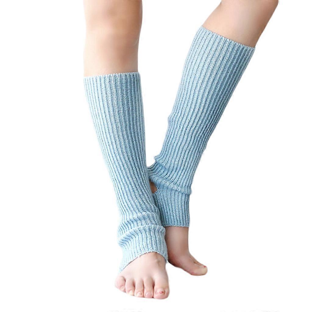 1 Pair Women Girls Ballet Dance Stirrup Leg Warmers Ribbed Knitted Solid Color Toeless Latin Knee High Socks Yoga Sports Warm Cover Sleeves Sky Blue