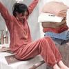 Autumn Winter Coral Fleece Oversized Pajama Set: Long Sleeve Top & Thick Warm Sleep Pants