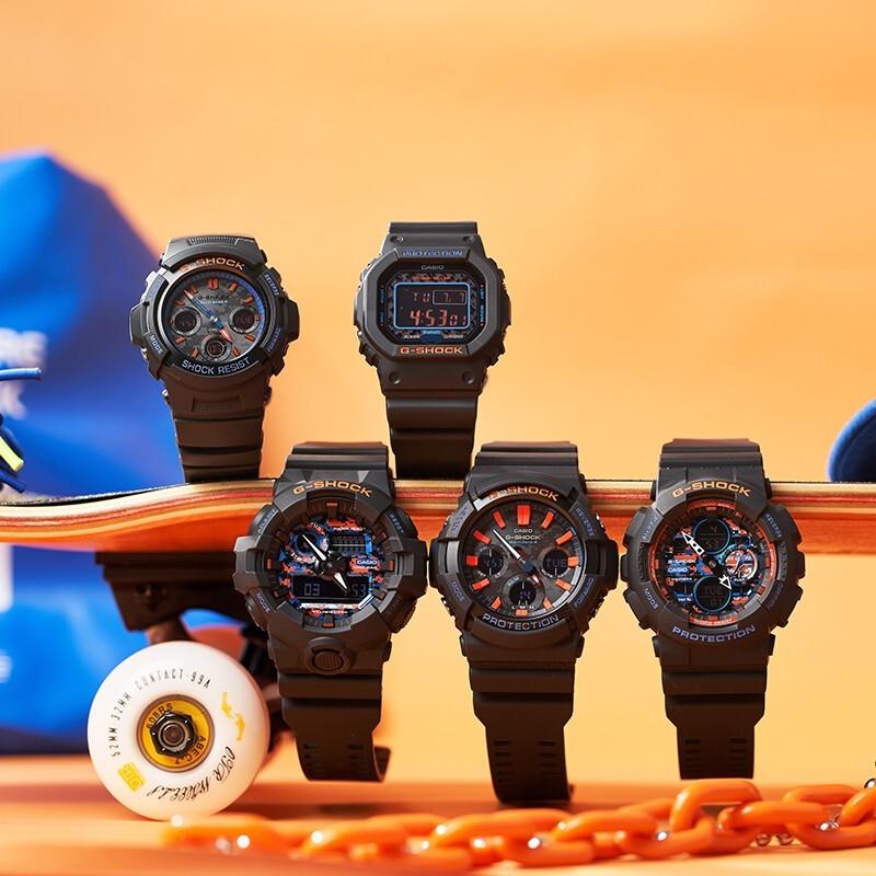 Casio G-Shock Series × City Battle Theme Series Night Battle Red Blue Black Color Block Pointer Quartz Movement Men Watches AWG-M100SCT-1APR