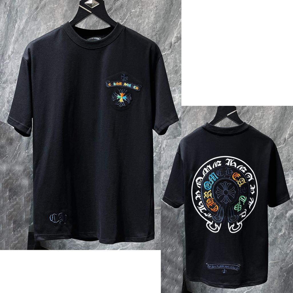 8719 CHROME HEARTS Летняя Новая Высококачественная Хлопковая Круглый Вырез Свободная Большого Размера Мужская и Женская Футболка Футболка для Пары