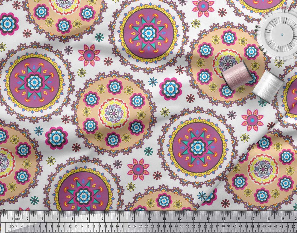 Soimoi Японский креп-атласная ткань с цветочным принтом Мандалы, швейная ткань, метр 42 дюйма