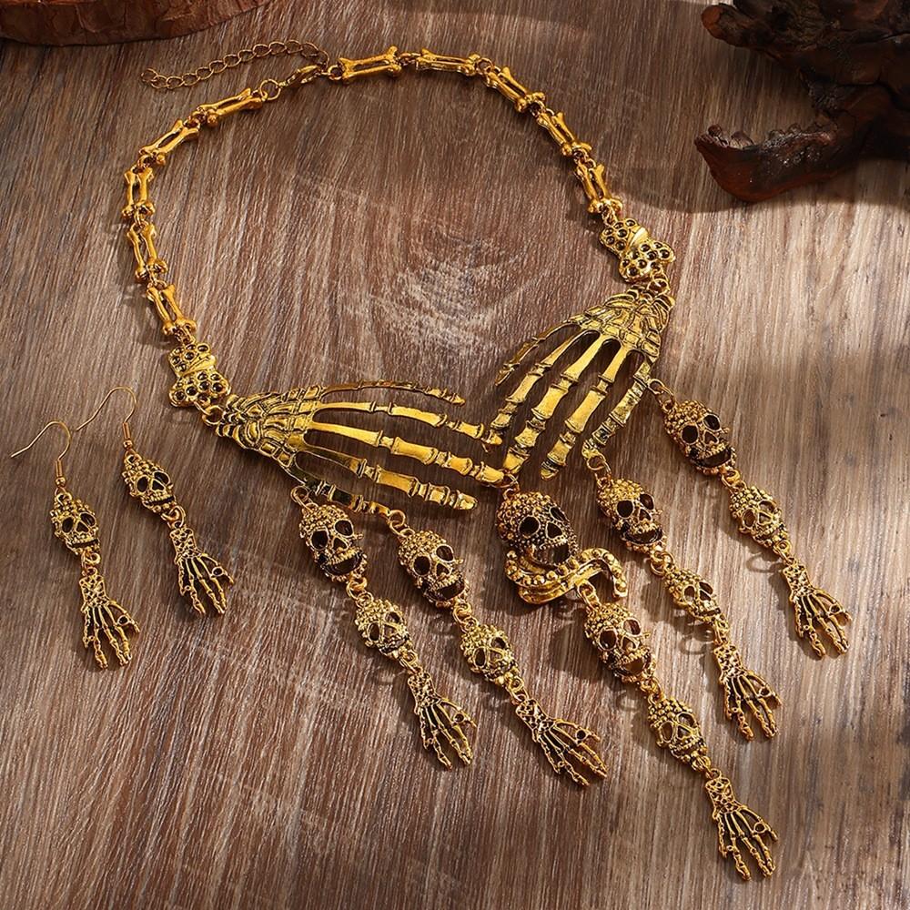 Готический набор винтажных украшений с черепом, с цепочкой из сплава и кисточкой для косплея и костюмированных мероприятий