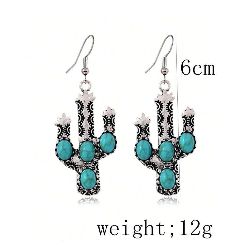 Bohemian Retro Turquoise Earrings Fairy Cactus Personality Simple Temperament Earrings