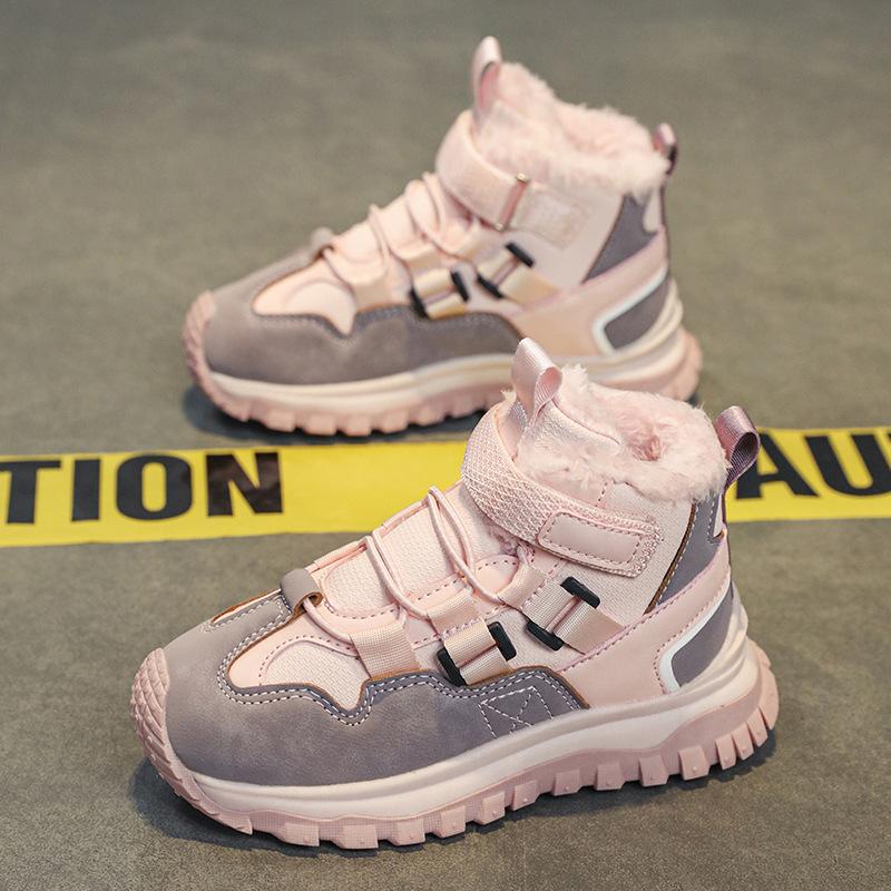 Детские высокие хлопковые кеды 2025 зима новые мягкая подошва нескользящие студенческие спортивные туфли для мальчиков и девочек утепленные флисом теплые