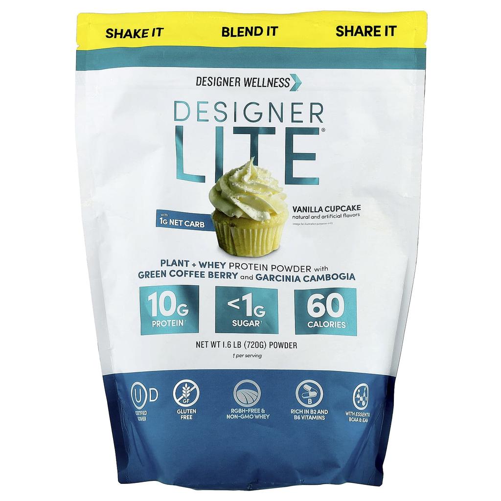Designer Wellness Designer Lite®, Plant-Based + Whey Protein Powder, Vanilla Cupcake, 720g (1.6lb)