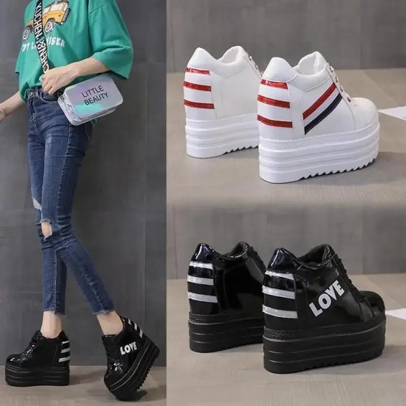 12CM Women Wedge Casual Shoes Zipper Height Increasing Breathable Women Autumn Platform Sneakers Walking Flat Trainers Shoes