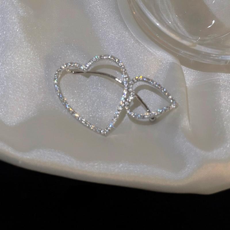 Двойные стразы, полые сердечки, манжеты для ушей, женские блестящие серьги с кристаллами «Любовь», поддельные серьги без пирсинга, ювелирные изделия для ушей, бижутерия