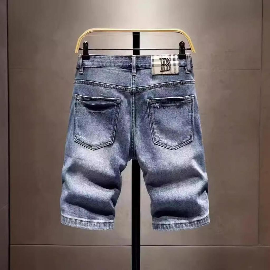Мужские летние ретро-рваные джинсовые шорты: Европейский и американский стиль, свободный прямой крой с бесплатной доставкой