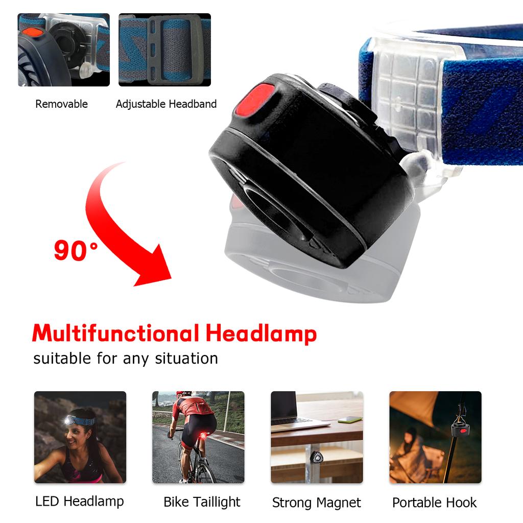 Светодиодный перезаряжаемый налобный фонарь 1 унция, легкий налобный фонарь с красным светом и 7 режимами, задний фонарь для велосипеда с кронштейном для велосипеда и 4 крючками, водонепроницаемый налобный фонарь