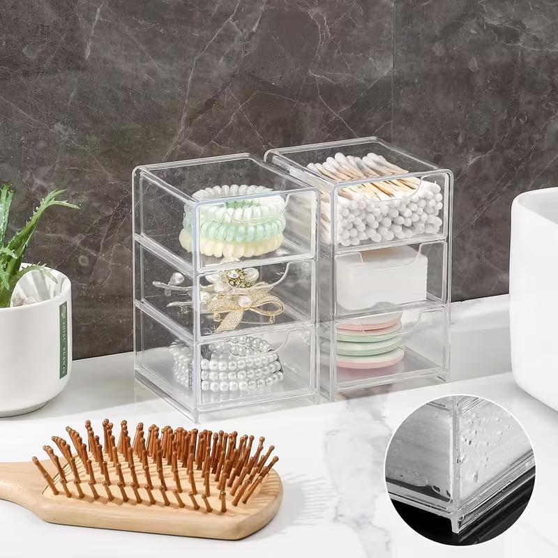 3-Tier Clear Acrylic Drawer Storage Box Durable Desktop Organizer for Home Vanity Desk Stationery Storage
