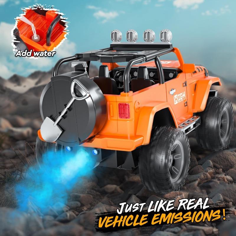 1:16 scale remote control car with water spray, lights, and sound effects; 2.4GHz children's remote control jeep.
