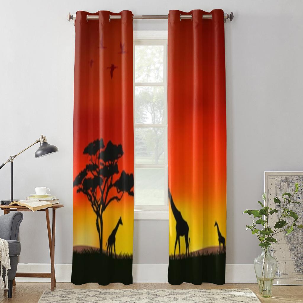 African Animals Giraffes In The Savannah Window Curtain For Living Room Bedroom Decor Curtains Luxury Kitchen Valance Curtains