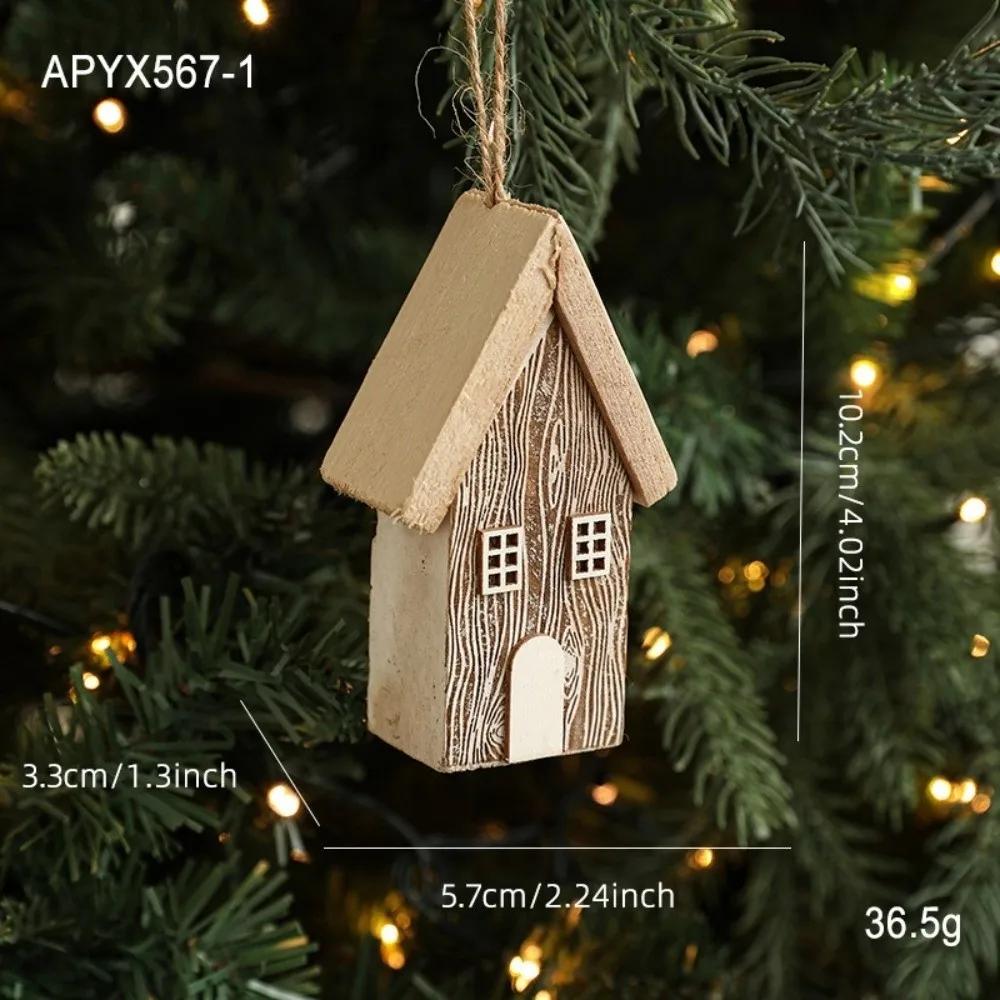 New Wooden Christmas House Pendant Village Pendant DIY Christmas Tree Decoration Log House Ornament Party Decoration