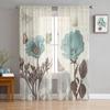 Vintage Tulip Flower Butterfly Sheer Curtains For Living Room Bedroom Kids Room Tulle Window Treatment Drapes