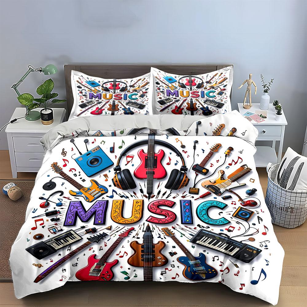 Music Instruments Colorful Design Bedding Duvet Cover Set Duvet Cover Pillowcases (1*Duvet Cover 2*Pillowcases, without duvet insert)