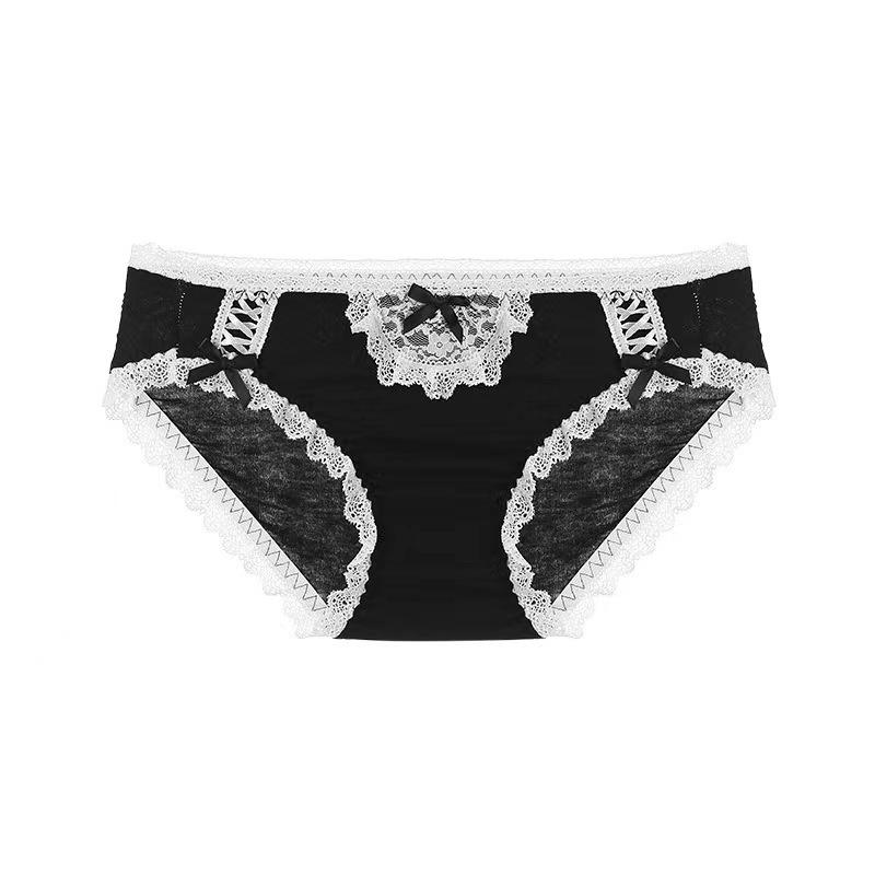 Женские милые хлопковые трусики с бантиком и кружевом средней посадки