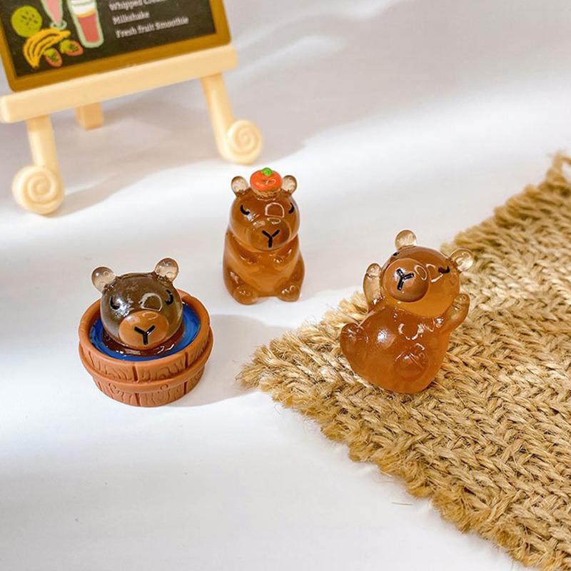 2Pcs Luminous Mini Capybara Resin Miniatures Glow At Night Fairy Garden Decoration Diy Ornament Cute Figurines Desk Decoration