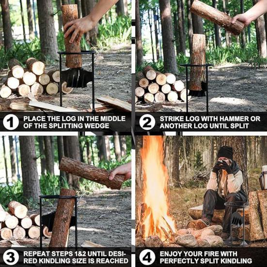 Metal Wood Splitter Heavy Duty Log Splitter Manual Kindling Splitter Wedge Outdoor Camping Cooking Portable Firewood Splitting Tool