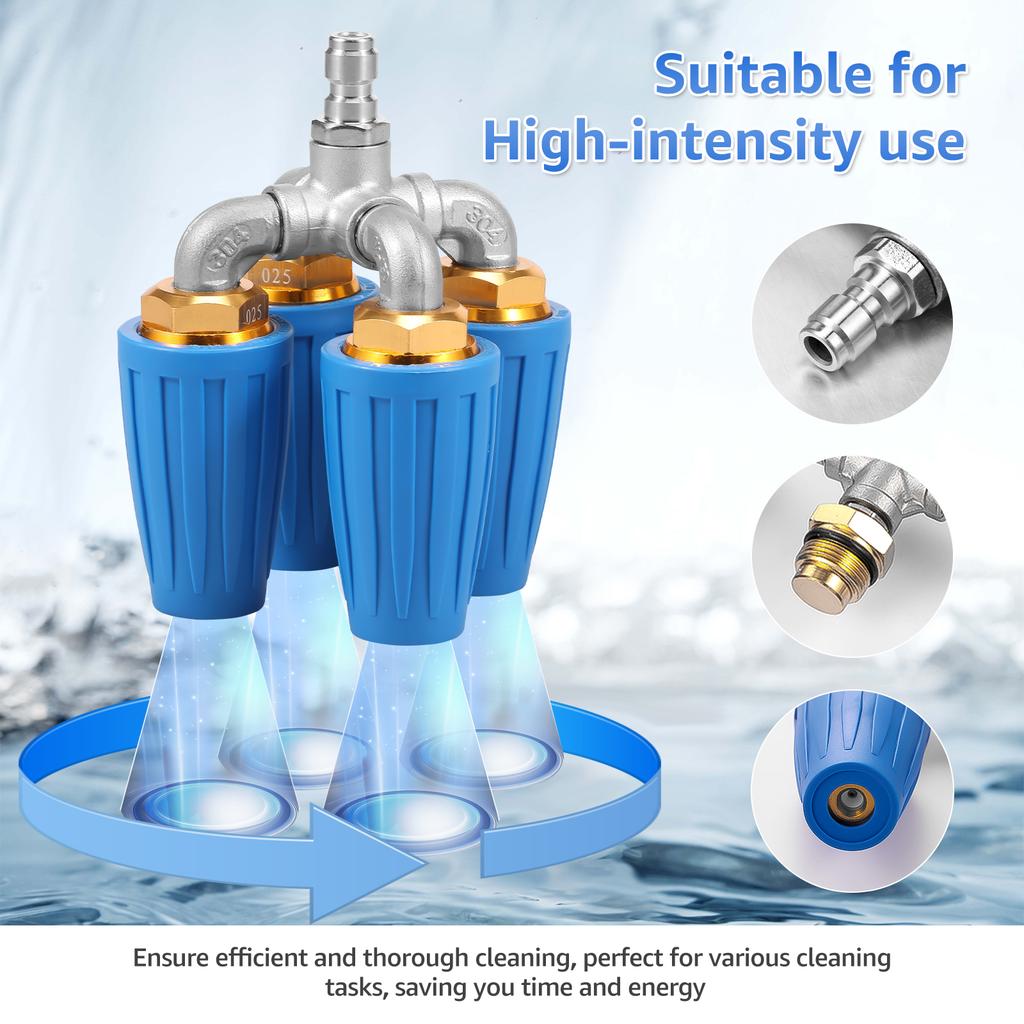4-в-1 4000 PSI Турбонасадка 360° Вращающаяся Насадка для мойки высокого давления с 1/4-дюймовым быстроразъемным соединителем Четыре насадки Распылительные наконечники