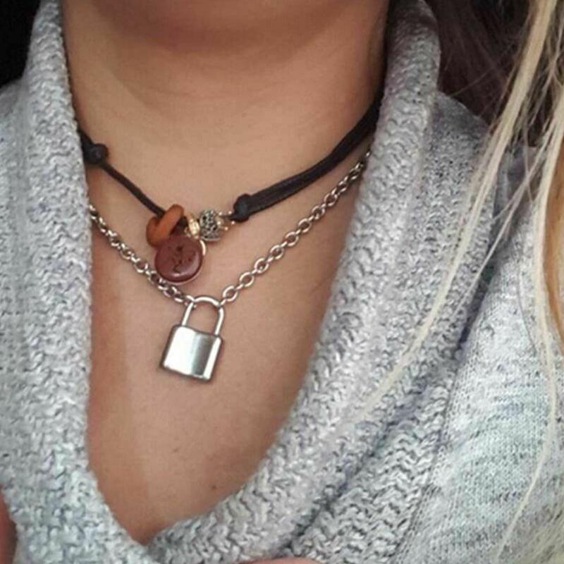 Ожерелье с подвеской и замком, массивное длинное ожерелье-цепочка для женщин, ювелирные изделия, ожерелье Bff, подарки