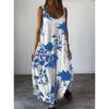 Летнее Платье Макси на Бретелях с V-образным Вырезом и Принтом, Открытая Спина, Повседневное, Простое, Свободное, Большого Размера, А-силуэта, Вечернее, Женское, Без Рукавов, Уличная Одежда, Женская Одежда