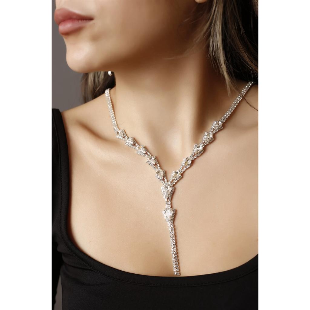 Посеребренное серебряное ожерелье, серьги и браслет с каплевидным камнем, набор из 3-х штук для приглашения на свадьбу и помолвку Abiy