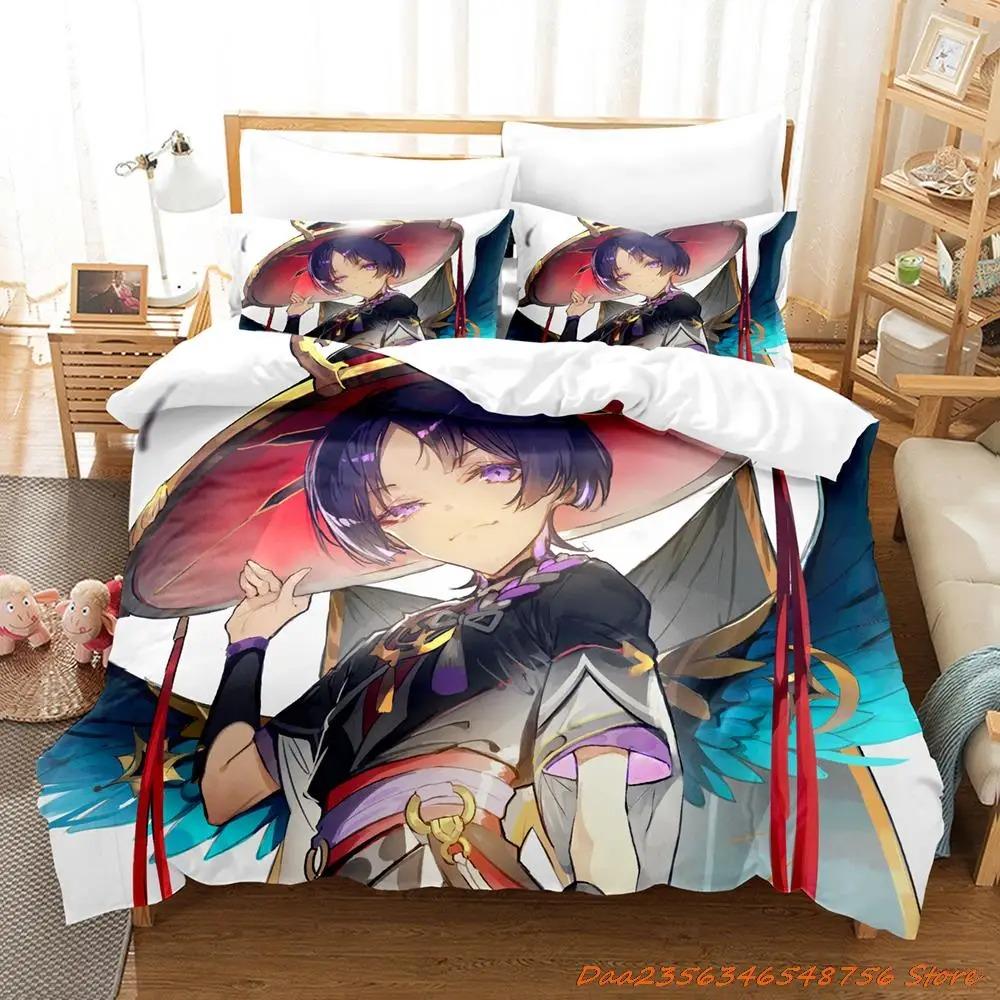 Sale Game Genshin Impact Scaramouche Bedding Collection Cartoon Anime ThreePiece Set Adult Kid Bedroom Duvetcover Collections 3D Kawaii
