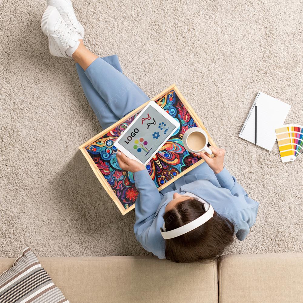 Деревянная обеденная тарелка с алмазной росписью, декоративный поднос с ручкой, алмазная мозаика, поднос для еды, столовая посуда, органайзер, домашний декор, подарок