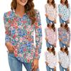 Женская модная рубашка с принтом, воротник на пуговицах, V-образный вырез, длинный рукав, свободная рубашка, топы