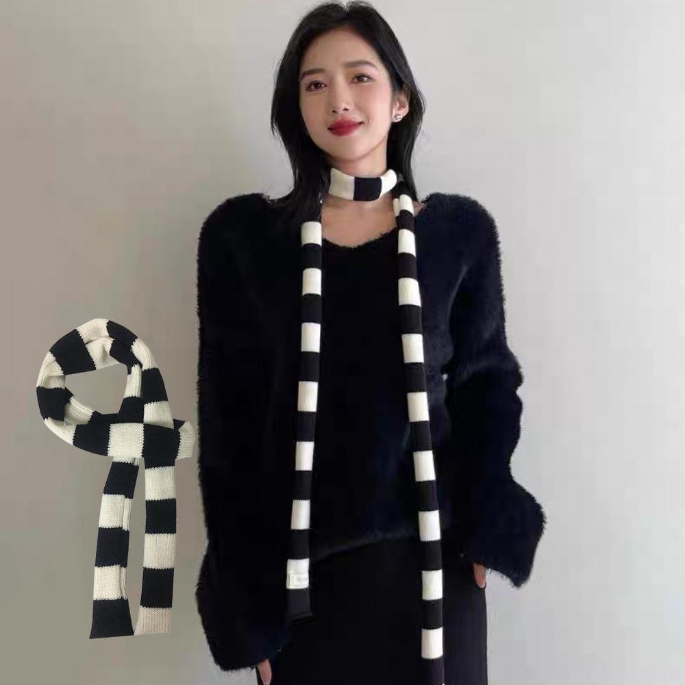 Полосатый шарф Длинный шарф-галстук Женские хлопковые шарфы Тонкий и узкий шарф Харадзюку Полосатые вязаные шарфы Женская грелка для шеи Новый