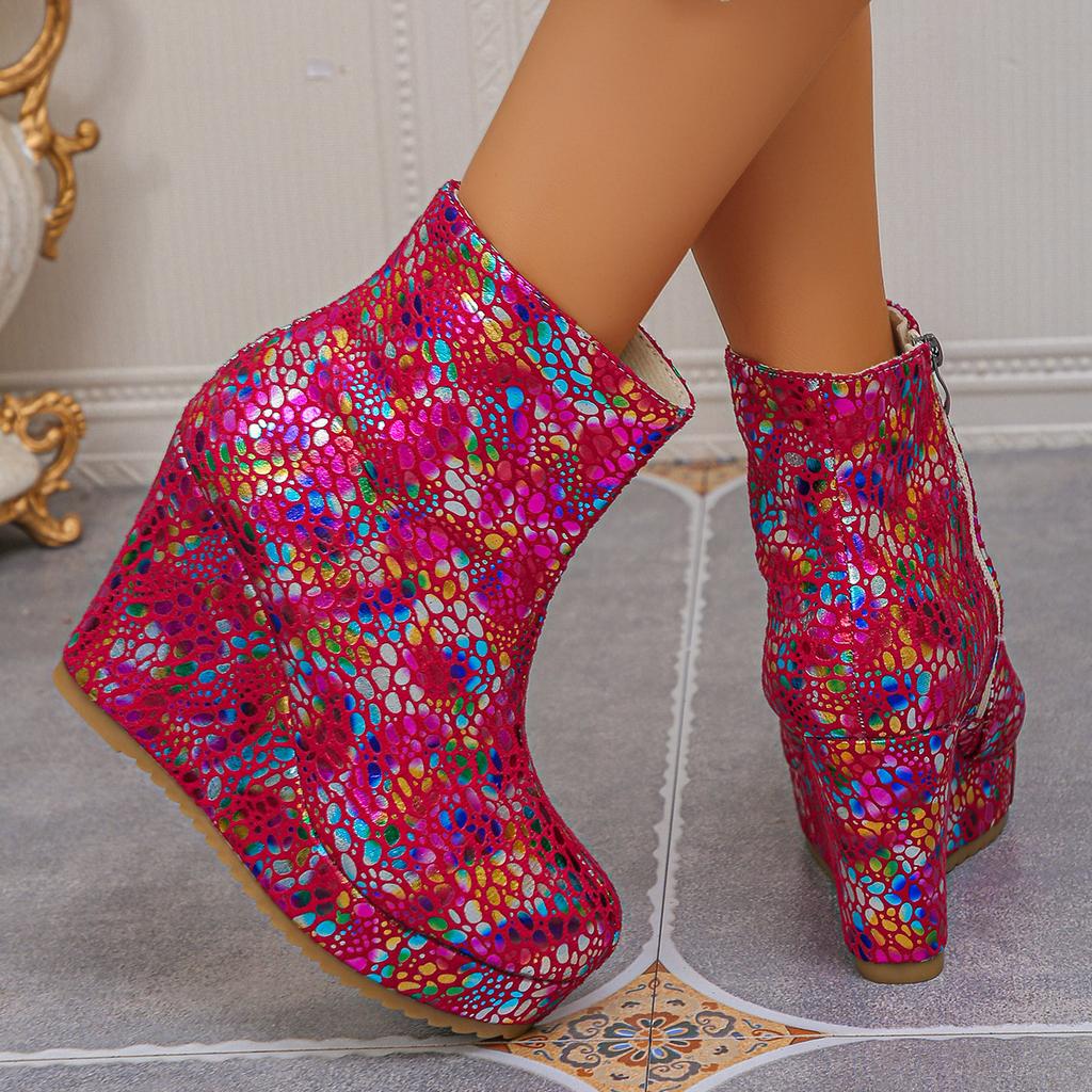 New Women Platform Wedge Heel Boots,Knee-High Non Over Knee High Heel Ankle Short Boots,Plus Size Fashion Ladies Footwear