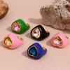 Korean Style Gemstone Heart Enamel Ring Stainless Steel Solid Color Ring  Men
