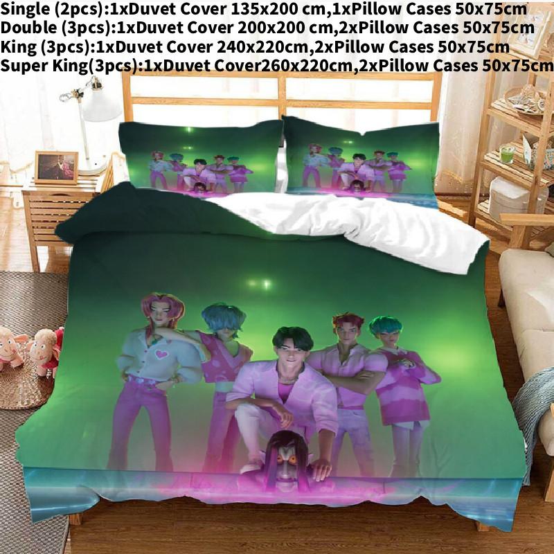 Охотники на демонов K-pop Цифровая печать Пододеяльник Наволочка Комплект Постельное белье для спальни
