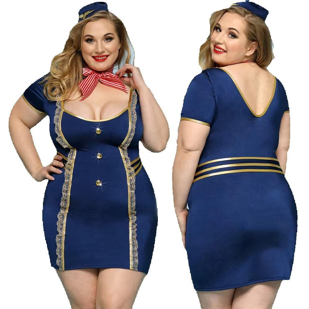 New Women's Sexy Plus Size Roleplay Airhostess Uniform Adult Lady Halloween Party Cosplay Costumes Cute Large Size Outfits