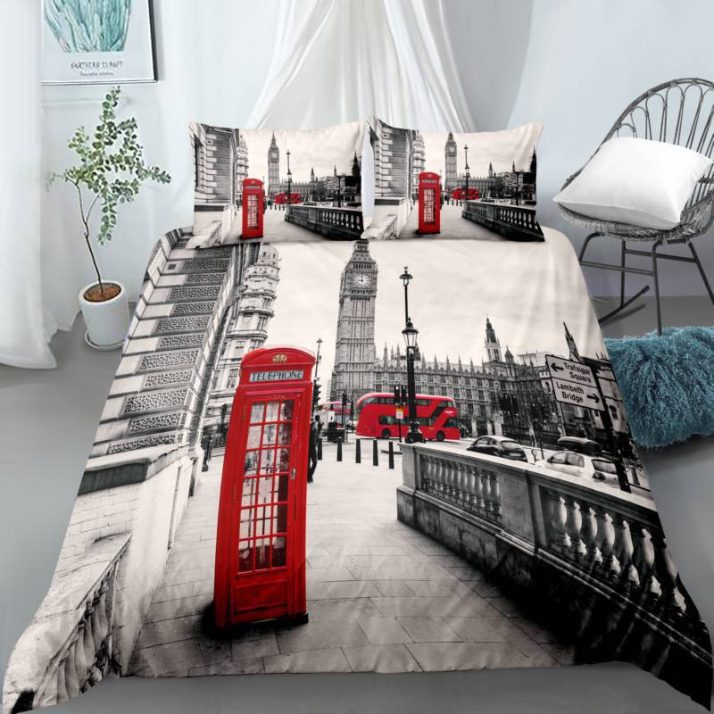 3D Digital Printing Quilt Set Three-Piece British Retro Style