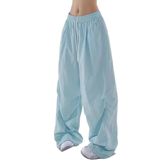 Женские спортивные брюки с регулируемым шнурком, длинные широкие брюки, однотонные, с эластичной резинкой на талии, для путешествий и отдыха