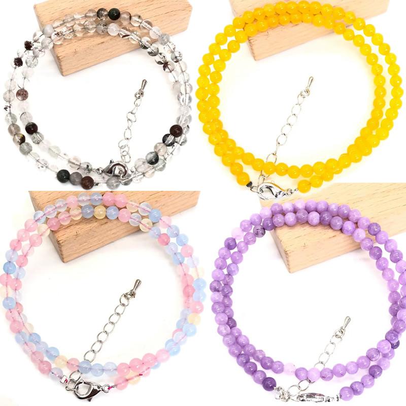 4mm Round Natural quartz Beads Necklace Natural Stone Lobster clasp 15inch Hand Made Neutral DIY Jewelry Making Women gift