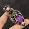 Подвеска в виде лица из резной кости, фиолетовая, обмотанная медной проволокой, подвеска из радужного лунного камня, ручная работа, медное ювелирное украшение, подвеска из драгоценного камня, свадебный подарок