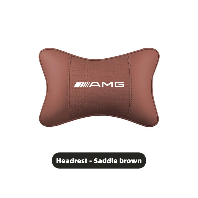 IXEA6 Car Seat Leather Headrest Lumbar Support Cushion Tire Valve Cap For Mercedes Benz AMG E S C A B Class GLE GLS CLA CLE GLC CLS